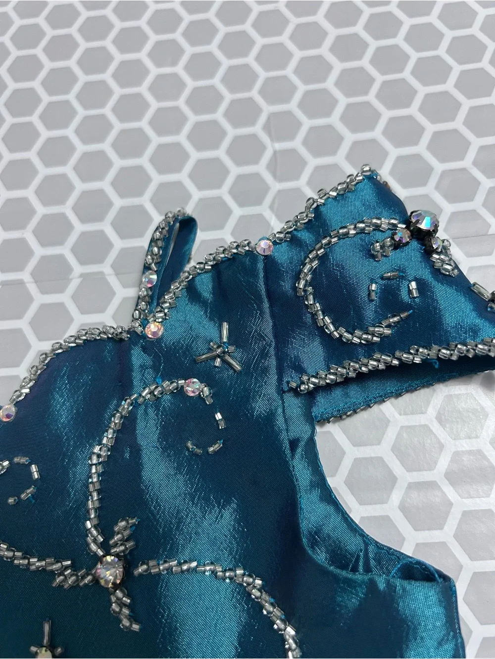 Teal Embellished Girls Mermaid Style Dance Costume Top - Handmade   Size 5/6
